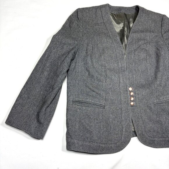 VTG Norgail LTD New York Gray 100% Wool Collarless Blazer Sport Coat Womens L - Picture 2 of 11